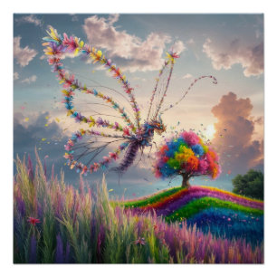 Whimsical Dragon Butterfly in Bloom: Intricate Poster