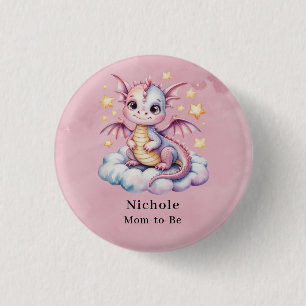 Whimsical Dragon On A Cloud Baby Shower  3 Cm Round Badge