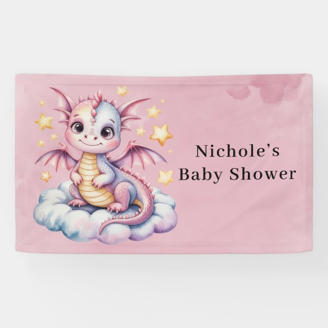 Whimsical Dragon On A Cloud Baby Shower Banner (Horizontal)