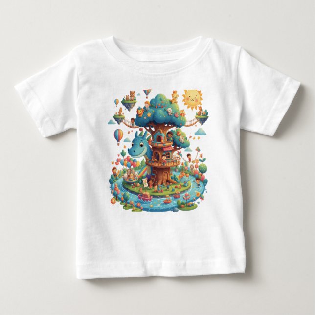 Whimsical Dragon Treehouse Fantasy Kids T-Shirt (Front)