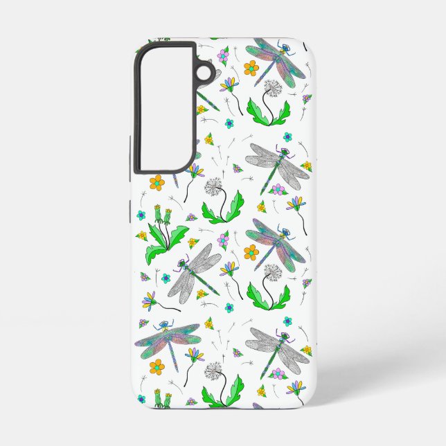 Whimsical Dragonflies and Dandelions Hand Drawn   Samsung Galaxy S22 Case (Back)