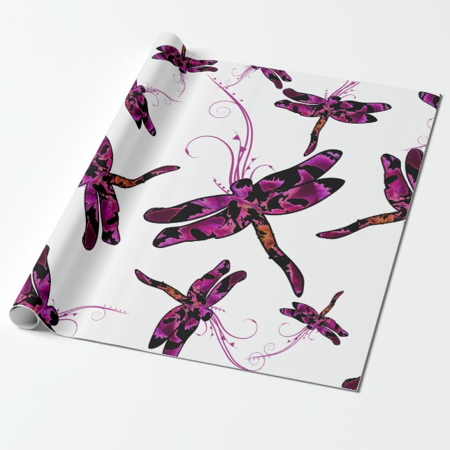 Whimsical Dragonflies Wrapping Paper (Unrolled)