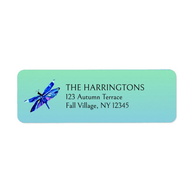 Whimsical Dragonfly Blue Green Return Address Label (Front)