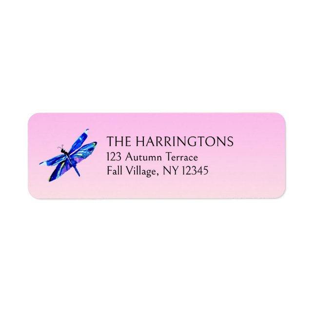 Whimsical Dragonfly Blue Green Return Address Label (Front)