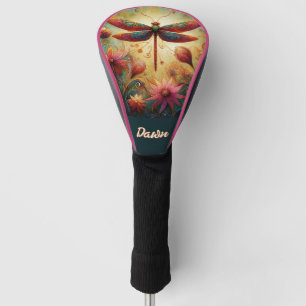 Whimsical Dragonfly Floral Abstract Personalised Golf Head Cover
