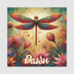 Whimsical Dragonfly Floral Abstract Personalised Name Tag