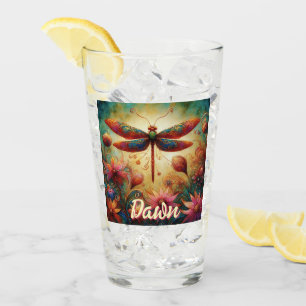Whimsical Dragonfly Floral Abstract Personalized Glass