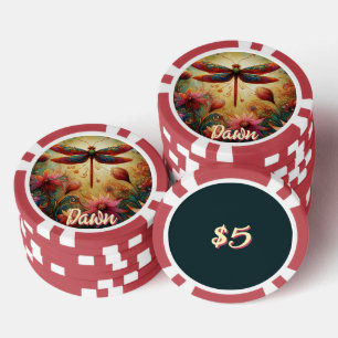 Whimsical Dragonfly Floral Abstract Personalized Poker Chips