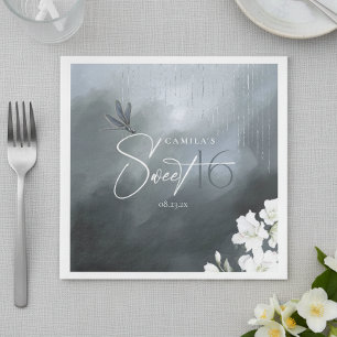 Whimsical Dragonfly Floral Sweet 16 Blue ID1310 Napkin