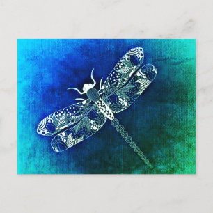 Whimsical Dragonfly Line Drawing Tattoo Art Postcard