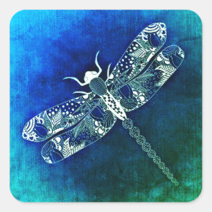 Whimsical Dragonfly Line Drawing Tattoo Art Square Sticker