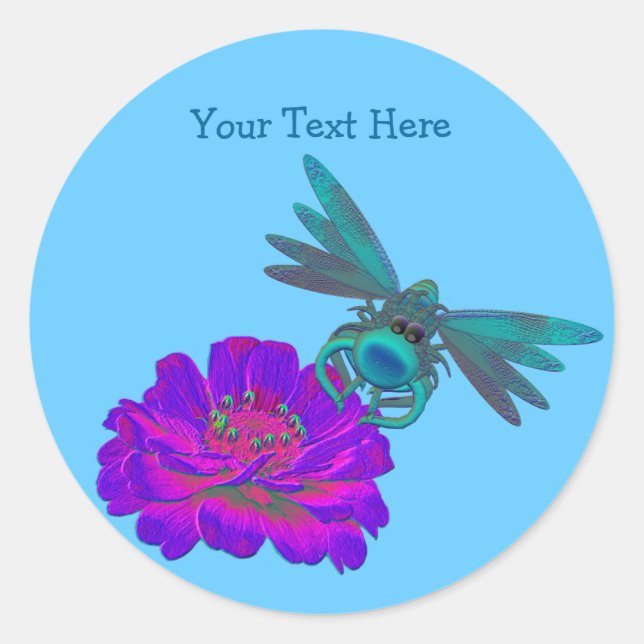 Whimsical Dragonfly On Flower Sticker (Front)