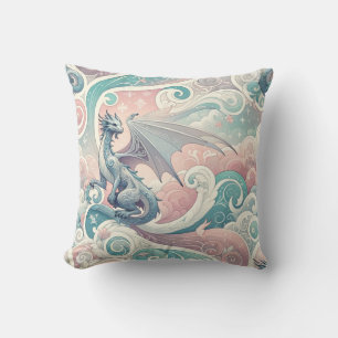 Whimsical Drakes: Pastel Dragon Fantasy Cushion