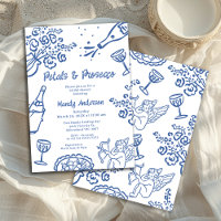 Whimsical Drawn Blue Petal Prosecco Bridal Shower