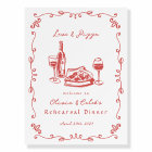 Whimsical Drawn Pizza Wine Rehearsal Dinner Sign