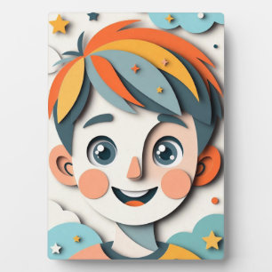 Whimsical Dream Boy in Layered Paper-Cut Style Plaque