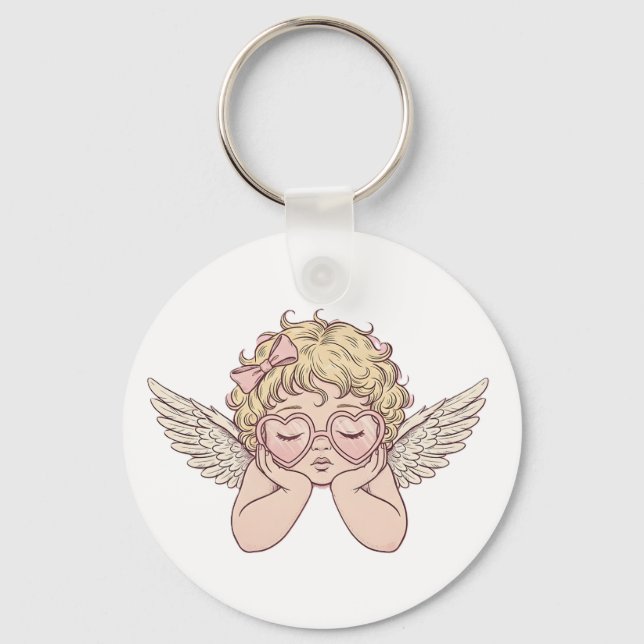Whimsical Dreamscape Cherub with Hear Key Ring (Front)
