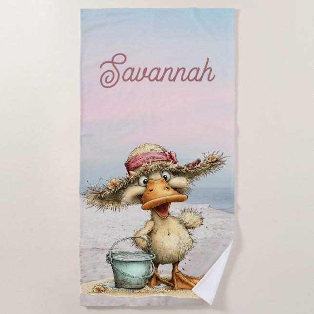 Whimsical Duck Beach Scene Personal Towel (Front)