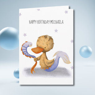 Whimsical Duck Mermaid Happy Birthday Card