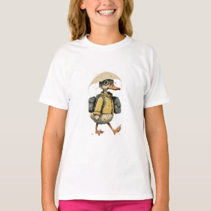 Whimsical Duck Walking in Rain Art T-Shirt