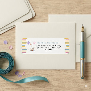 Whimsical Duck with Balloons Kids Party Address Return Address Label