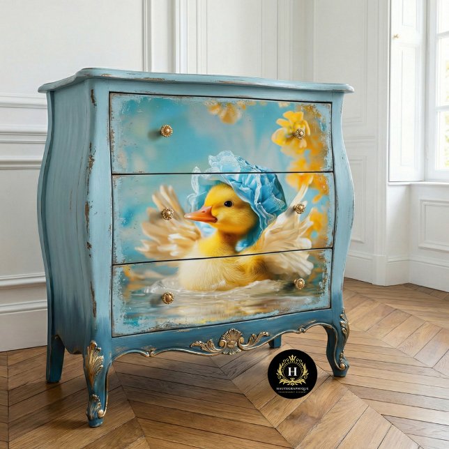 Whimsical Duckling in Blue Bonnet Decoupage Tissue Paper (Creator Uploaded)