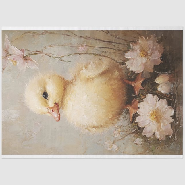 Whimsical Duckling with Flowers Decoupage Tissue Paper (Front)