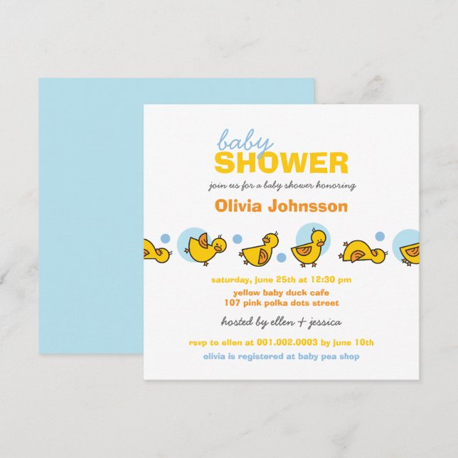 Whimsical Ducks Blue Dots Boy Baby Shower Invite (Front/Back)