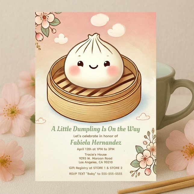 Whimsical Dumpling Baby Shower with Steam Florals Invitation (Creator Uploaded)