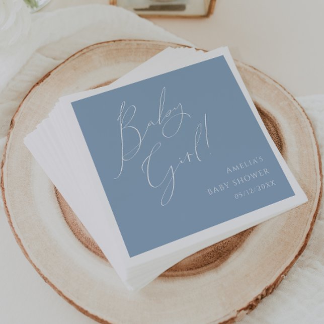 Whimsical Dusty Blue Baby Girl Baby Shower Napkin (Creator Uploaded)