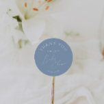Whimsical Dusty Blue Baby Shower Thank You Favour Classic Round Sticker<br><div class="desc">Introducing our whimsical dusty blue baby shower thank you favour classic round sticker, perfect for your simple modern boho spring or winter celebration! This sticker has a boho-chic vibe with elegant calligraphy and a minimalist white-on-blue design, making it ideal for boys. Plus, it's editable, so you can add your own...</div>