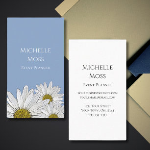 Whimsical Dusty Blue Boho Botanical Daisies Business Card