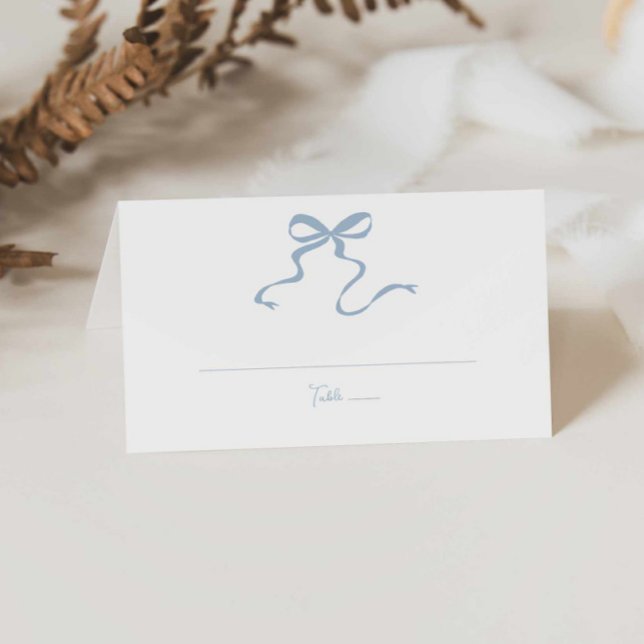 Whimsical Dusty Blue Bow Folded Place Card (Creator Uploaded)