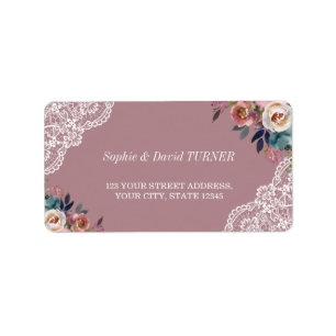 Whimsical Dusty Blue Dusty Rose Flowers Wedding Label
