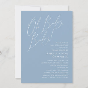 Whimsical Dusty Blue Oh Baby Baby! Joint Shower Invitation