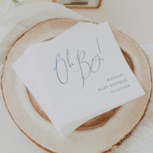 Whimsical Dusty Blue Oh Boy! Baby Shower Napkin