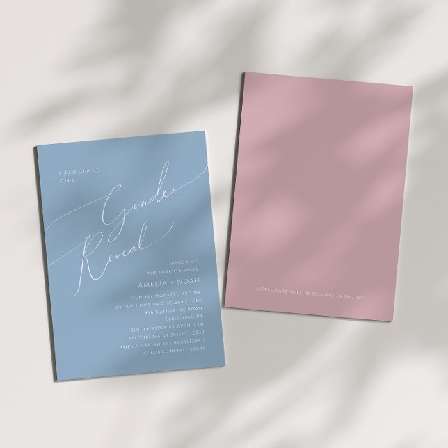 Whimsical Dusty Blue/Pink Baby Gender Reveal  Invitation (Creator Uploaded)