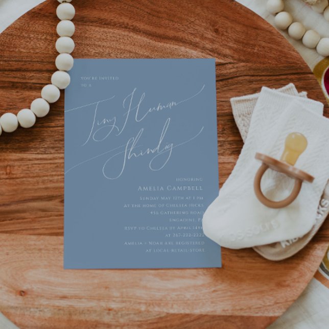 Whimsical Dusty Blue Tiny Human Baby Shower Invitation (Creator Uploaded)