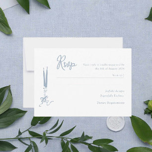 Whimsical Dusty Blue Wedding RSVP Card 