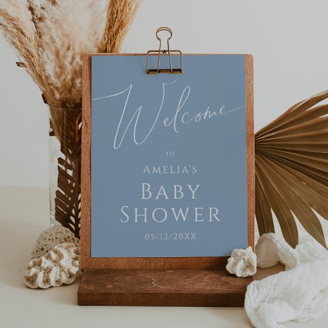 Whimsical Dusty Blue Welcome Baby Shower Sign (Creator Uploaded)
