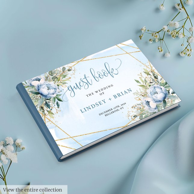 Whimsical Dusty Blue White Gold Peonies Guest Book (Whimsical Dusty Blue White Gold Peonies Guest Book)