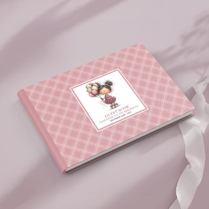 Whimsical dusty pink funny girl 1st birthday guest book