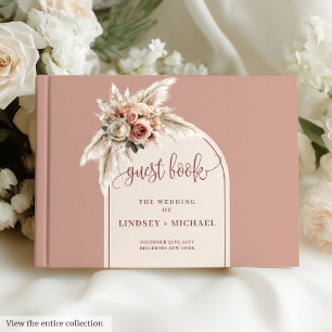 Whimsical Dusty Pink Pampas Floral Boho Wedding Guest Book