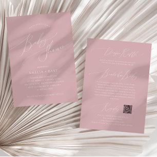 Whimsical Dusty Rose All in One Baby Shower Invitation