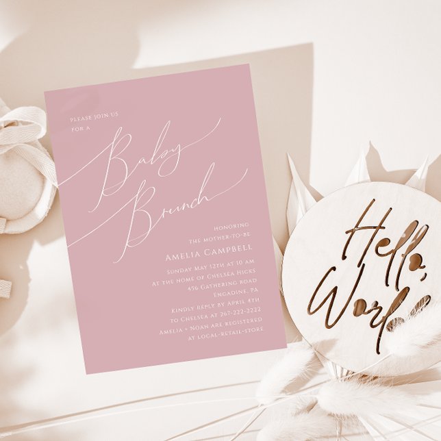 Whimsical Dusty Rose Baby Brunch Invitation (Creator Uploaded)