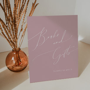 Whimsical Dusty Rose Baby Shower Books and Gifts Pedestal Sign