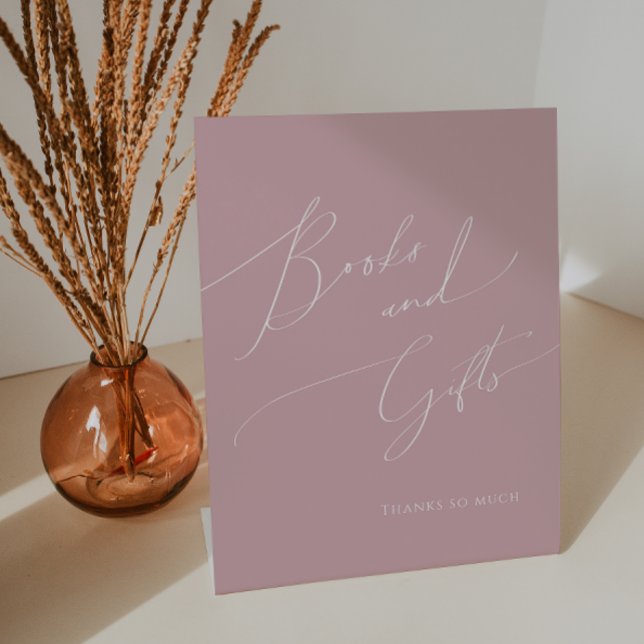 Whimsical Dusty Rose Baby Shower Books and Gifts Pedestal Sign (Creator Uploaded)