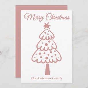 Whimsical Dusty Rose Hand Drawn Christmas Tree Holiday Card