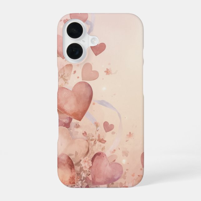Whimsical Dusty Rose Heart Cascade Abstract iPhone 16 Case (Back)