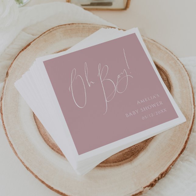 Whimsical Dusty Rose Oh Boy Baby Shower Napkin (Creator Uploaded)